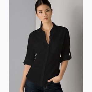 James Peres Sheer Slub Contrast Button Up Tee